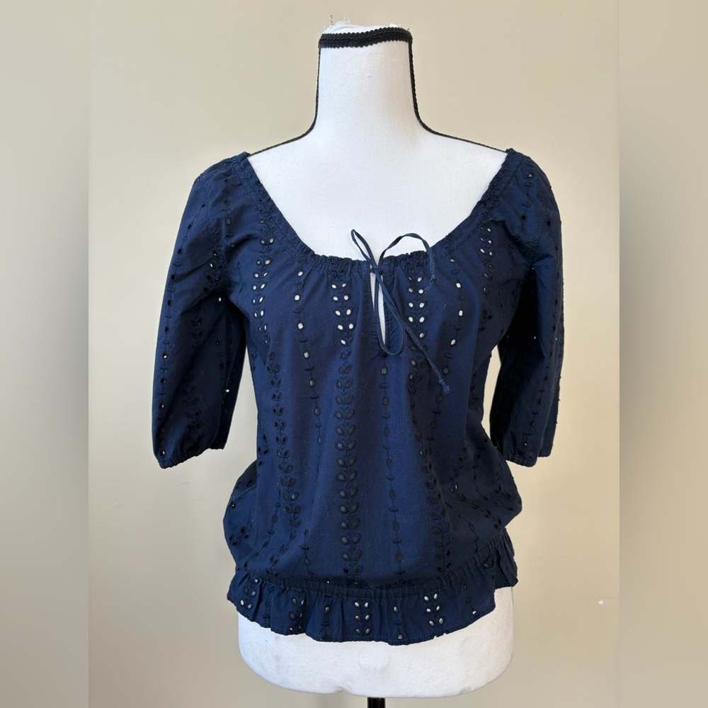 Hollister - Vintage - Navy Eyelet Blouse - Size S